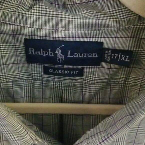 Ralph Lauren classic fit. Green with purple stripe button down, XL(17). - Picture 3 of 4